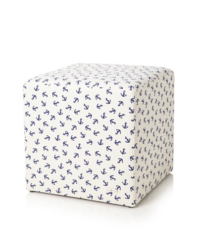 Julie Brown Indoor/Outdoor Square Ottoman, Navy Skipper