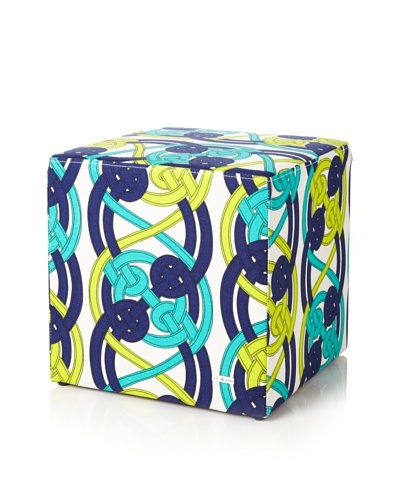 Julie Brown Indoor/Outdoor Square Ottoman, Navy Voyage