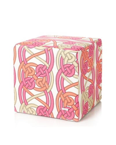 Julie Brown Indoor/Outdoor Square Ottoman, Pink Voyage