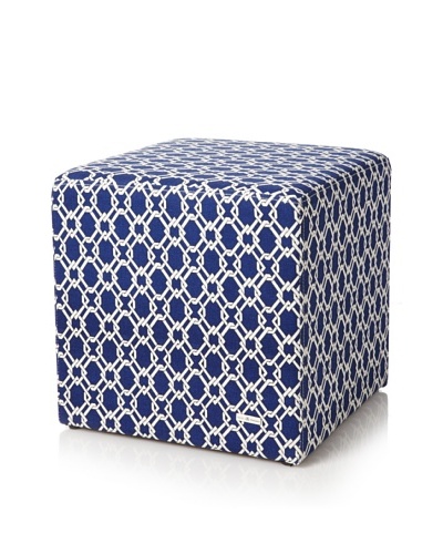 Julie Brown Indoor/Outdoor Square Ottoman, Navy Pretzel