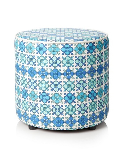 Julie Brown Indoor/Outdoor Round Ottoman, Blue Jimmie