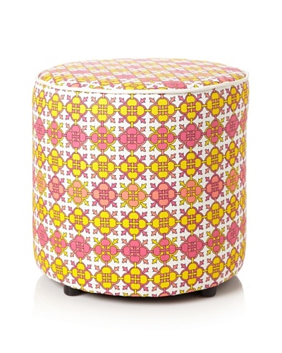 Julie Brown Indoor/Outdoor Round Ottoman, Pink Jimmie