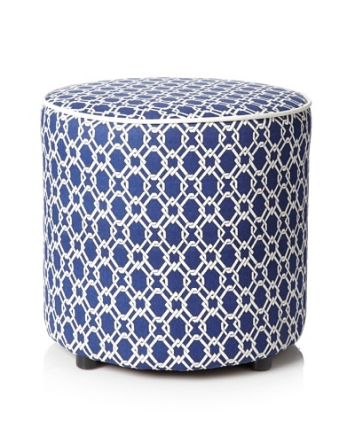 Julie Brown Indoor/Outdoor Round Ottoman, Navy Pretzel