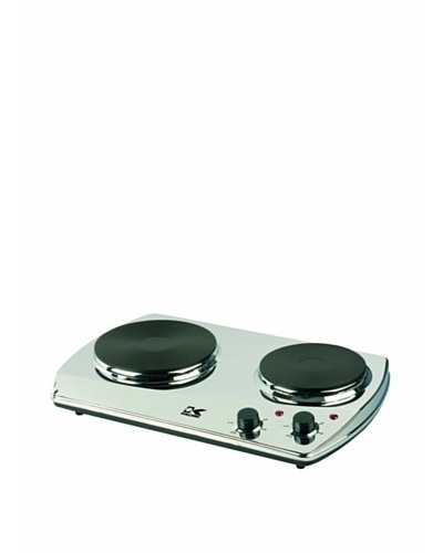 Kalorik 1400-Watt Portable Chrome Burner with 2 Cast Iron Cooking Plates [Chrome]