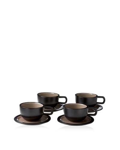 Kate Spade Saturday Set of 4 Low Teacups & Saucers, Black/Stone