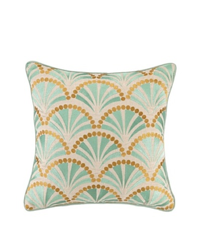 Kate Spain Talavera II Embellished Down Pillow, Teal/Gold, 16 x 16