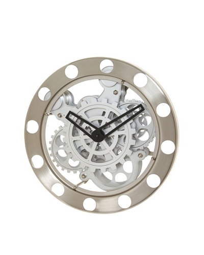 Kikkerland Gear Wall Clock, Nickel/White