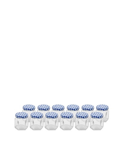 Kilner Set of 12 Blue/White Hexagonal Twist Top 48ml/1.6 fl oz. Jars