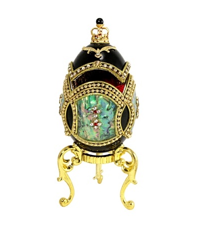 Kingspoint Designs Hand Painted Egg Musical Box Adorned with Crystals and Mother of Pearl, Black/Gold