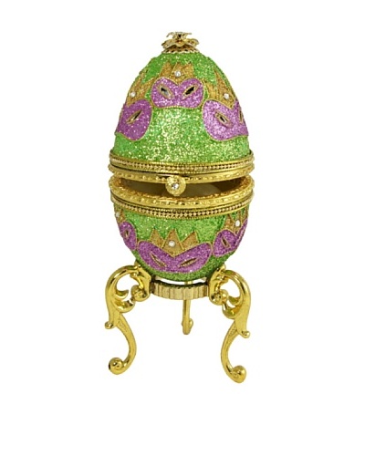 Kingspoint Designs Hand Painted Egg Musical Box Adorned with Crystals, Green/Purple