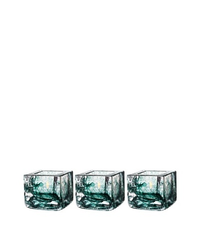 Kosta Boda Set of 3 Brick Votives, Green, 3″