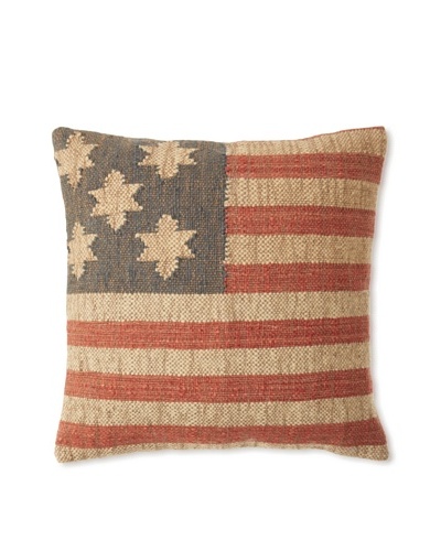 La Boheme Jute/Wool-Blend Flag Cushion, Natural/Multi, 19″ x 19″