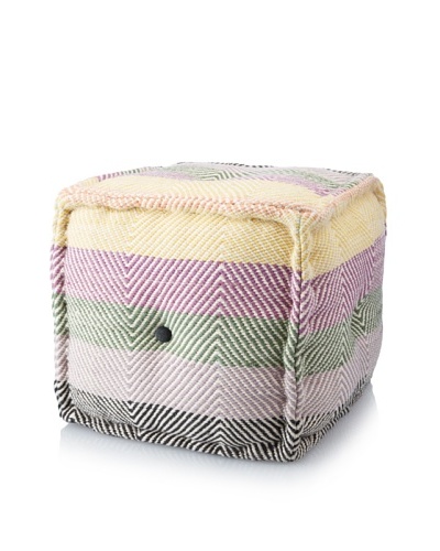 La Boheme Hand-Woven Cotton Chevron Cube Pouf, Multi