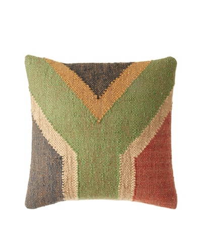 La Boheme Jute/Wool-Blend Flag Cushion, Natural/Multi, 16″ x 16″