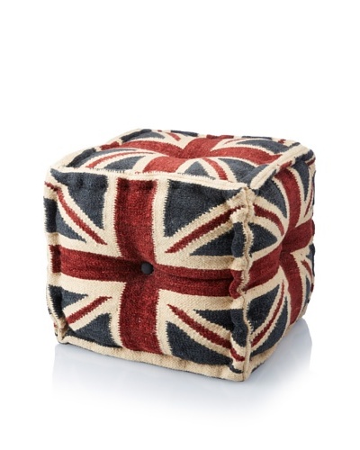 La Boheme Hand-Woven Flag Pouf, Natural/Multi