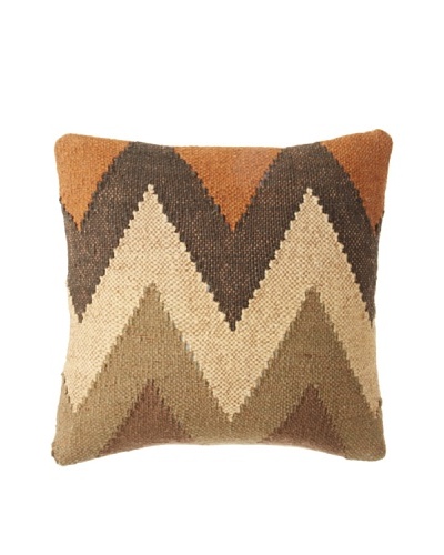 La Boheme Jute/Wool-Blend Chevron Cushion, Natural/Multi, 16 x 16