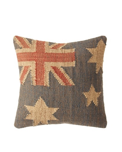 La Boheme Jute/Wool-Blend Flag Cushion, Natural/Slate, 16 x 16