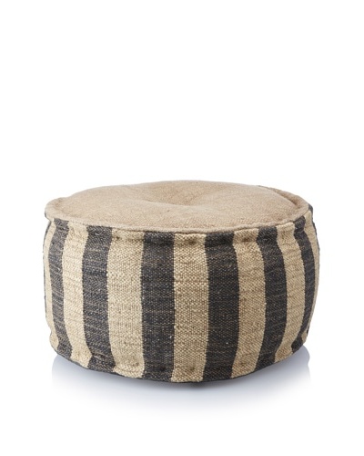 La Boheme Hand-Woven Jute/Wool-Blend Stripe Pouf, Natural/Black