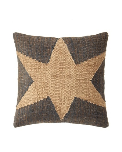 La Boheme Jute/Wool-Blend Flag Cushion, Natural/Slate, 18 x 18