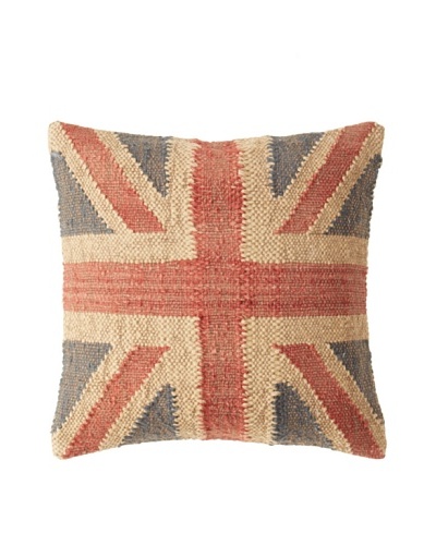 La Boheme Jute/Wool-Blend Flag Cushion, Natural/Multi, 16″ x 16″