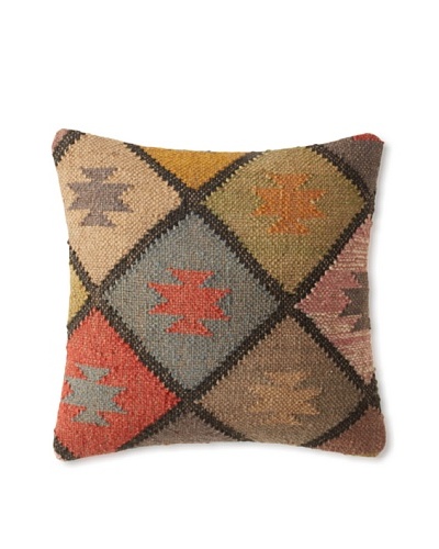 La Boheme Jute/Wool-Blend Diamonds Cushion, Multi, 16″ x 16″