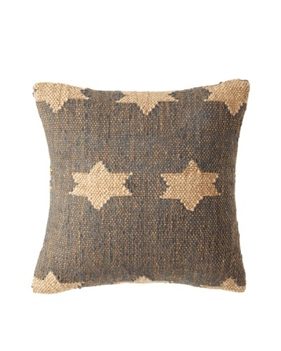 La Boheme Jute/Wool-Blend Flag Cushion, Natural/Slate, 15 x 15