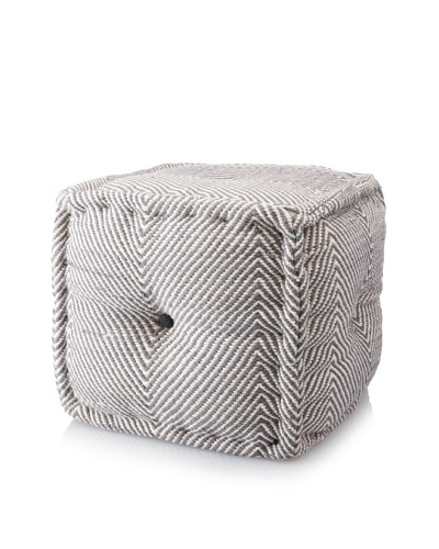 La Boheme Hand-Woven Cotton Chevron Cube Pouf, Off-White/Grey