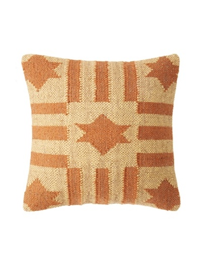 La Boheme Jute/Wool-Blend Flag Cushion, Yellow/Rust, 16 x 16