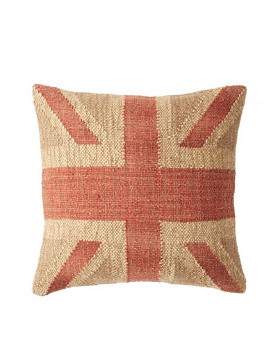 La Boheme Jute/Wool-Blend Flag Cushion, Natural/Red, 17 x 17