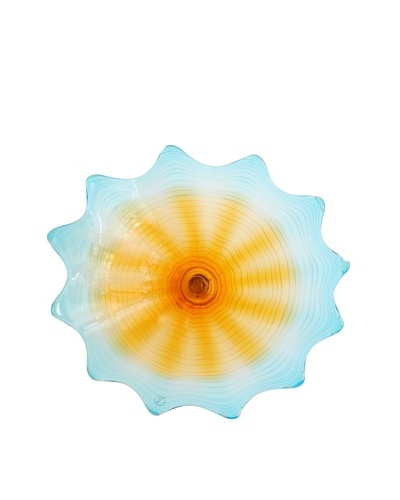 Hand Blown Glass Aqua/Yellow Plate