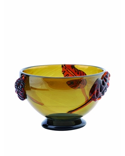 La Meridian Hand Blown Glass Bowl with Fused Glass Leaves