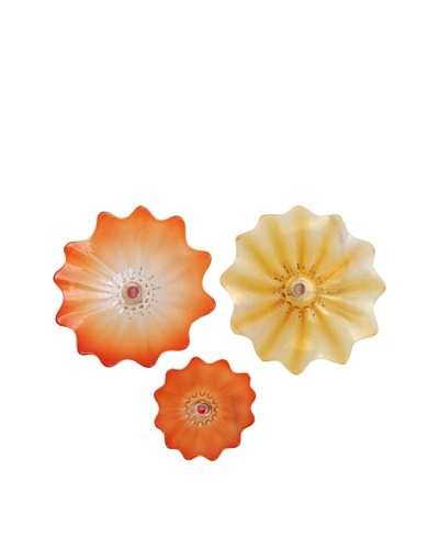 La Meridian 3-Piece Mouth-Blown Glass Wall Plate Installation, Red/Amber