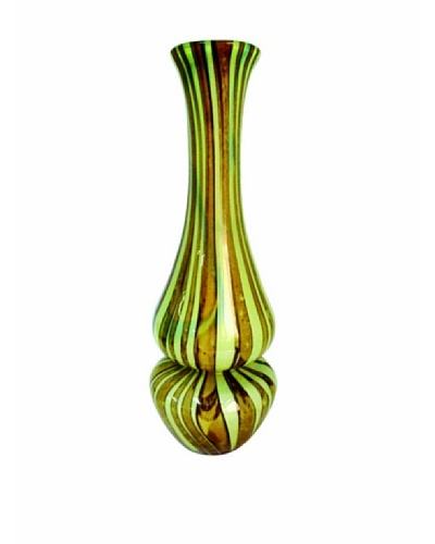 La Meridian Hand Blown Glass Vase with Brown Stripes