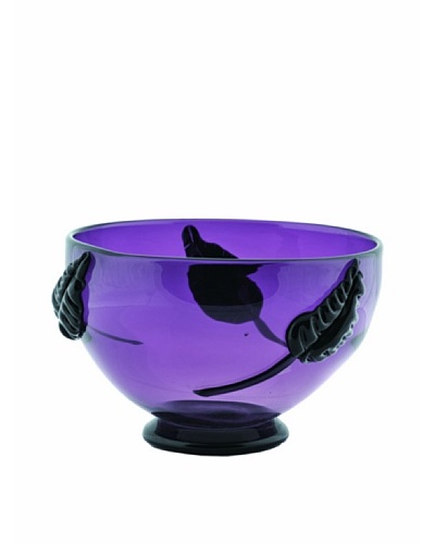 La Meridian Hand Blown Glass Bowl with Fused Glass Leaves
