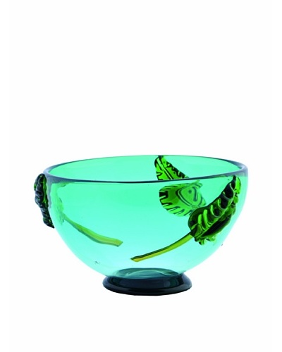 La Meridian Hand Blown Glass Bowl with Fused Glass Leaves