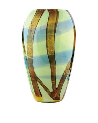 La Meridian Hand Blown Glass Vase with Brown Stripes