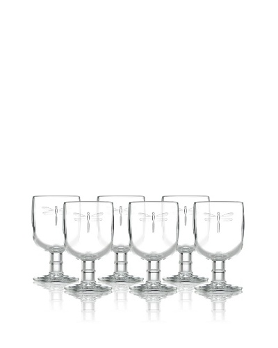 La Rochère Set of 6 Dragonfly Décor 7-Oz. Footed Clear Wine Glasses
