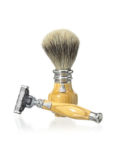 Laguiole en Aubrac Brush & Razor Set, Olivewood