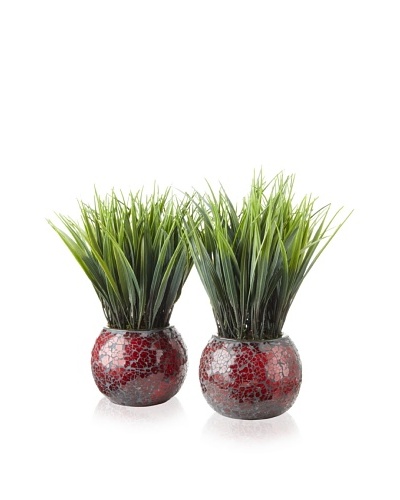 Laura Ashley Set of 2 Grass Mosaic Containers [Red and Brown]