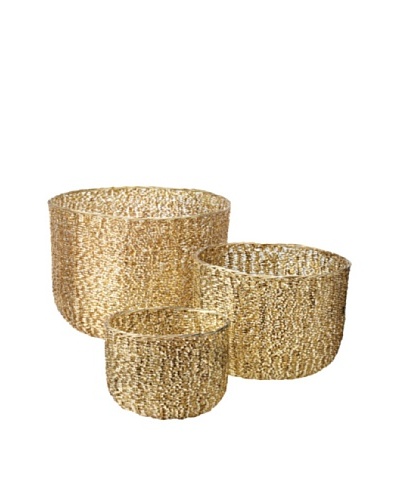 Lazy Susan Set of 3 Brass Twisted Wire Tubs