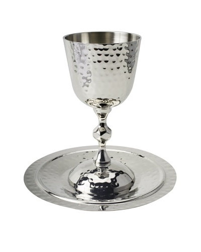 Legacy Judaica Hammered Stainless Steel Kiddush Cup with Tray