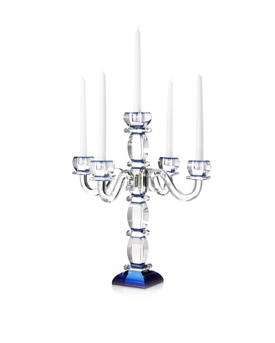 Legacy Judaica Crystal Candelabra with Blue Glass, 5 Branches