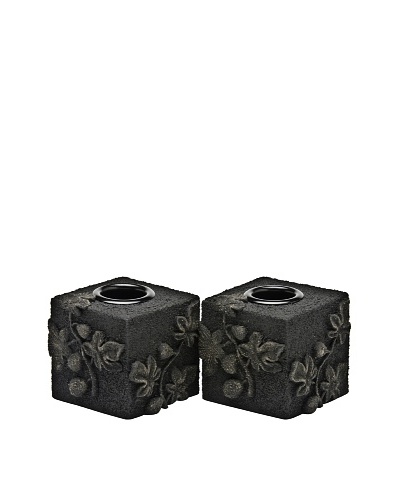 Legacy Judaica Set of 2 Black Lava Pomegranates Candle Holders