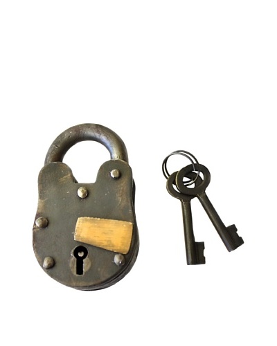 Locks of Love Vintage Inspired Cast Iron Padlock with Brass Accent, c1950s