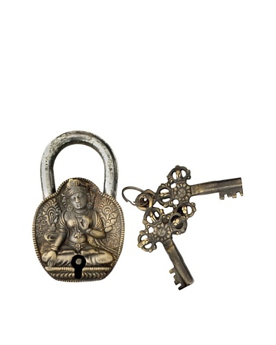 Locks of Love Vintage Inspired Brass Padlock with Buddha Design, c1960s