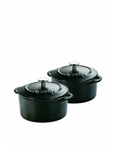 Lodge Color Set of 2 Enameled Cast Iron Mini Round Cocottes [Black]