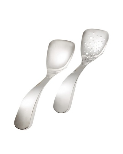 Magppie Swan Slotted and Solid Spoon Set, Silver