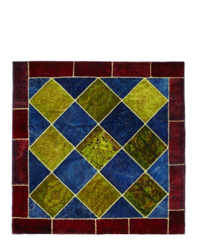 One Of A Kind Overdyed Rug, Maroon/Blue/Green Multi, 10′ 4.5″ Square [Maroon/Blue/Green Multi]