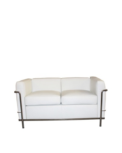 Manhattan Living Cube Leather Petit Loveseat, White