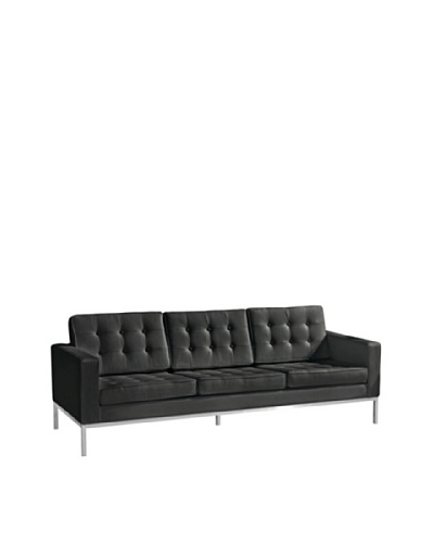 Manhattan Living Button Sofa in Leather, Black